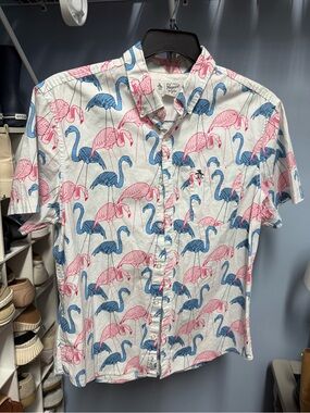 Original Penguin Short-Sleeve Flamingo Print Shirt - Pink & Blue